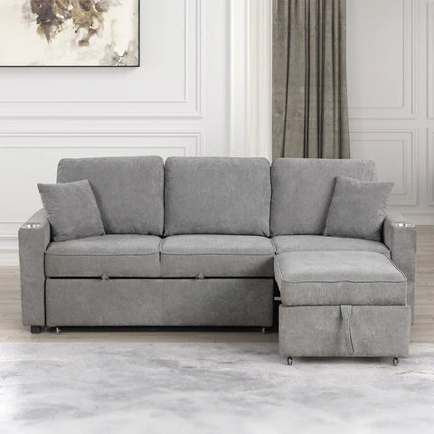 FM6965GY-SF-PK Kendal Sofa Sectional with Pull Out Bed- Grey