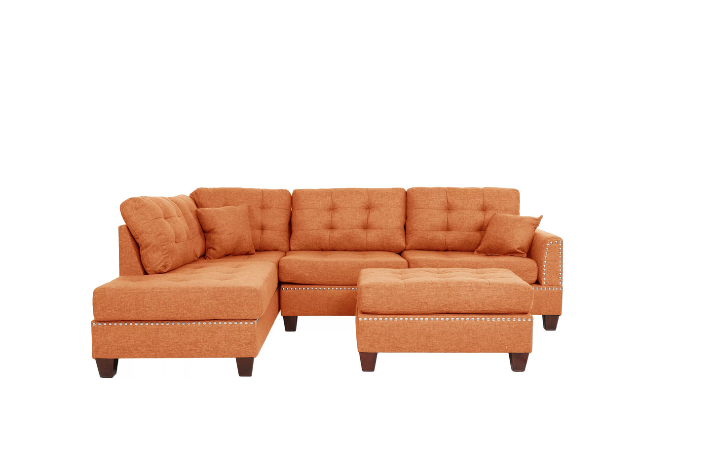 F6506 2pc Reversible Sectional  & Ottoman- Tangrine