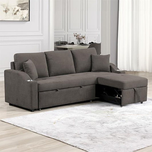 FM6963GY-PK Sectional with Pull Out Sleeper- Gray