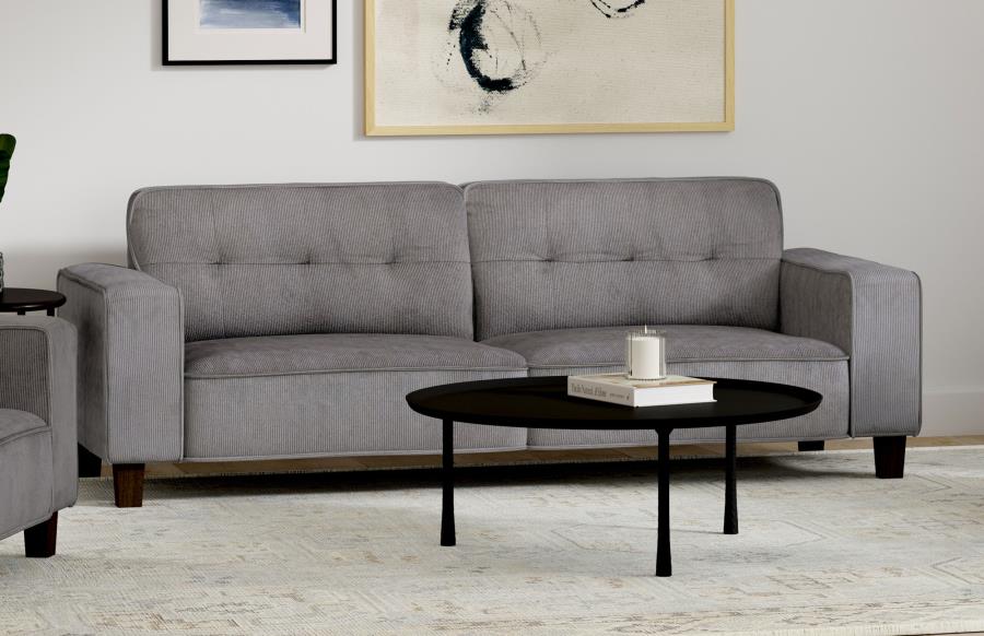 509641  Deerhurst Upholstered Track Arm Tufted Sofa Charcoal