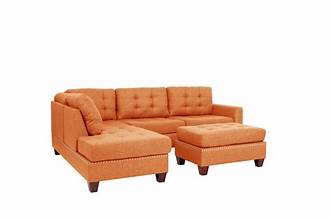 F6506 2pc Reversible Sectional  & Ottoman- Tangrine