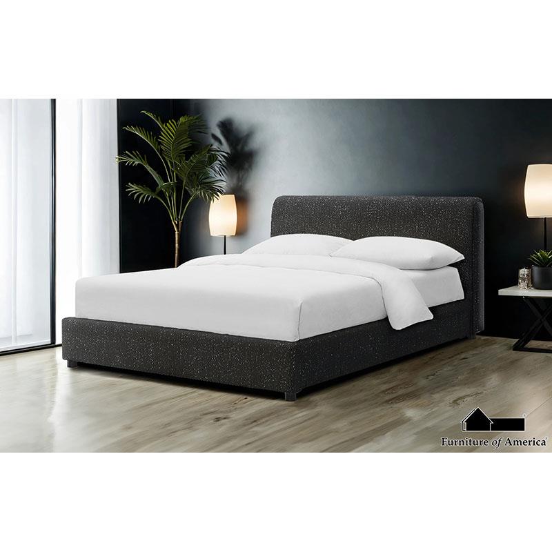 FM71001BK Vertham Boucle Queen Platform Bed- Black