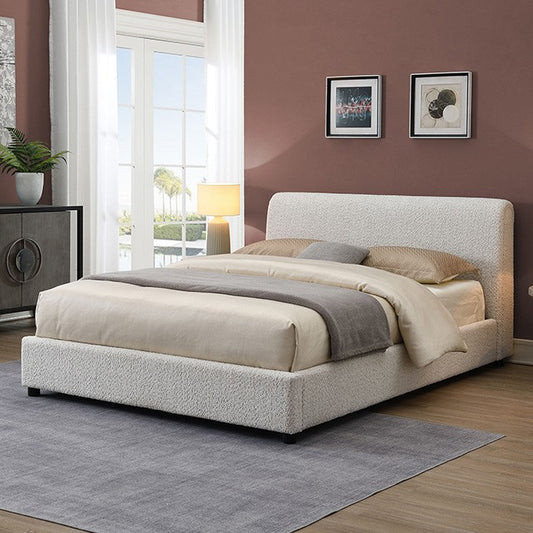 FM71001WH Vertham White Boucle fa Queen Platform Bed