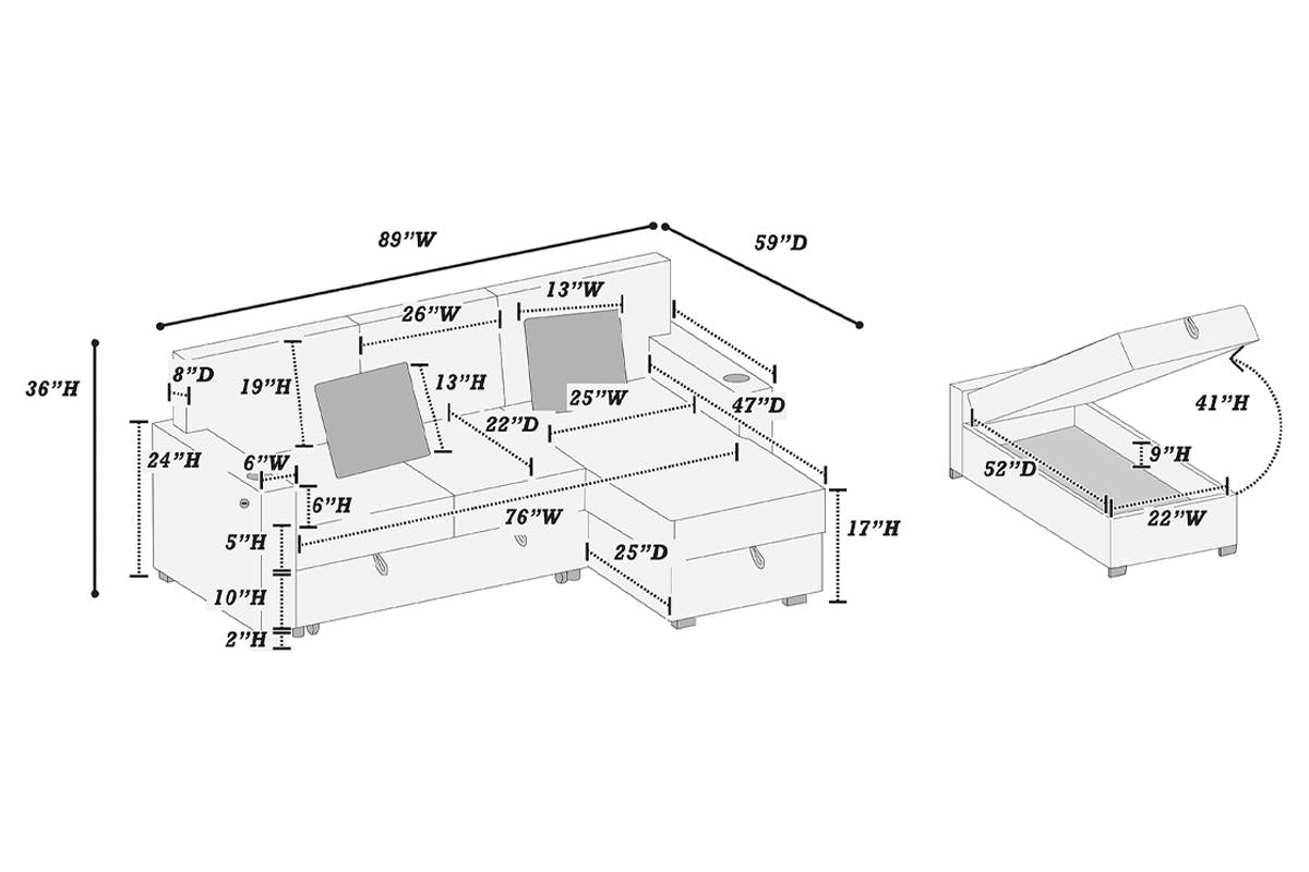 F8544 Manhattan Reversible Sleeper Sectional with Storage