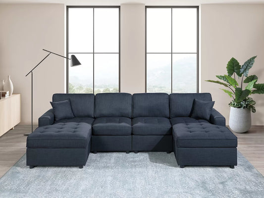 F8476 3-PC Sectional Sofa in Dark Blue