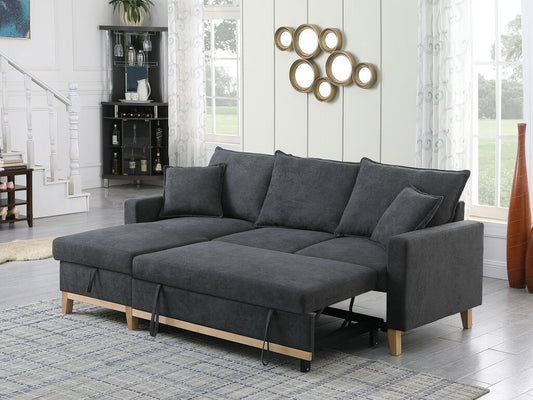 Colton 84.25" Dark Gray Woven Reversible Sleeper Sectional Sofa with Storage Chaise