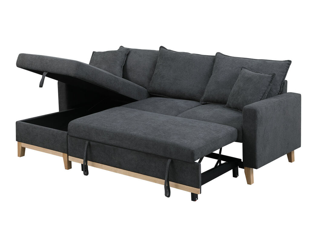 Colton 84.25" Dark Gray Woven Reversible Sleeper Sectional Sofa with Storage Chaise