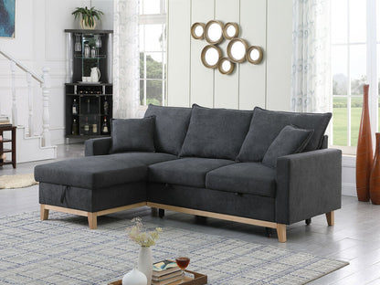Colton 84.25" Dark Gray Woven Reversible Sleeper Sectional Sofa with Storage Chaise