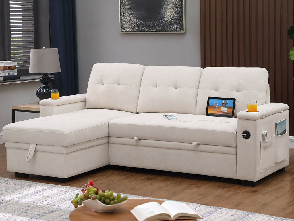 1162-Ashlyn II Reversible Sleeper Sectional Sofa with Storage Chaise, Storage Arm