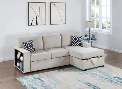 F8554  2-Piece Convertible Sectional Sleeper with Storage,Charging & Built-in Shelf