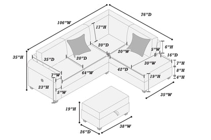 F8300 3pc Sectional with Storage Ottoman & USB Ports - Black