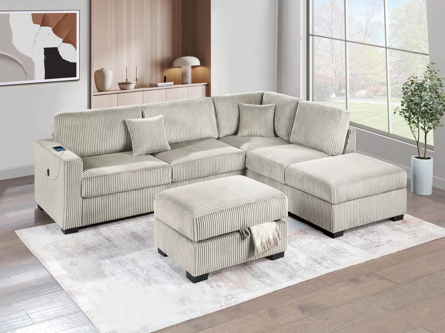 F8482 3-Piece Reversible Sectional Set W/ Storage Ottoman & USB