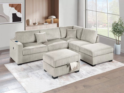 F8482 3-Piece Reversible Sectional Set W/ Storage Ottoman & USB