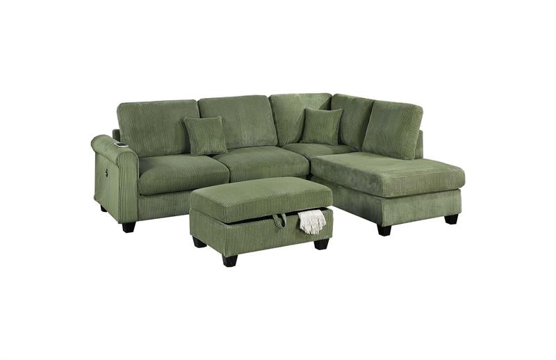 F8454  Sectional Set W/ USB Port + Storage Ottoman - Sage