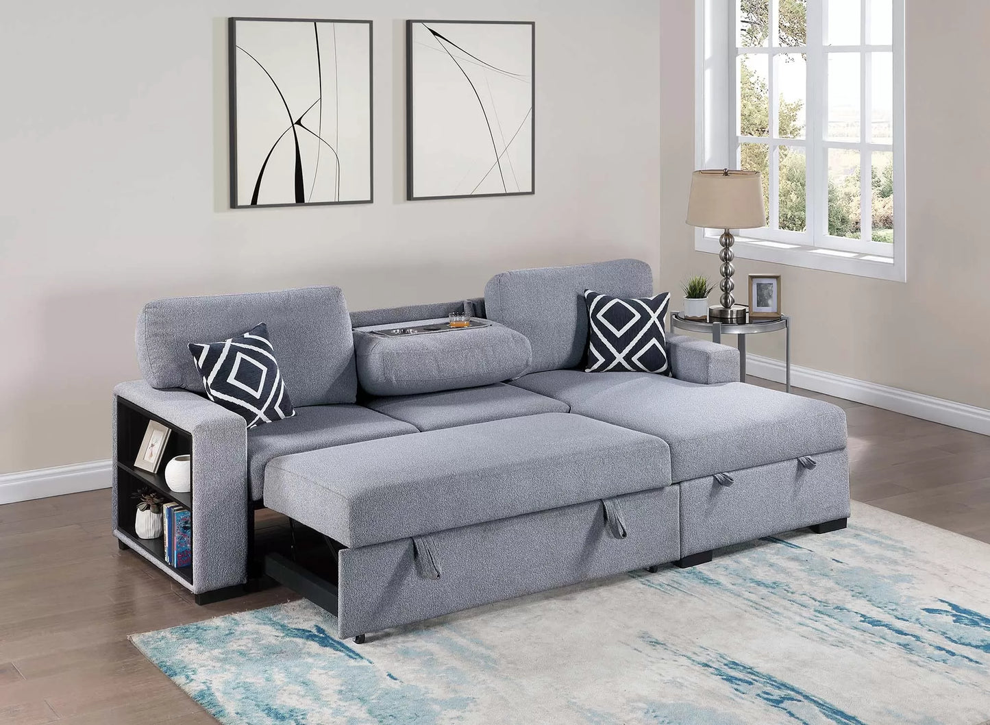F8553 2-Piece Convertible Sectional Sleeper with Charging & Shelf
