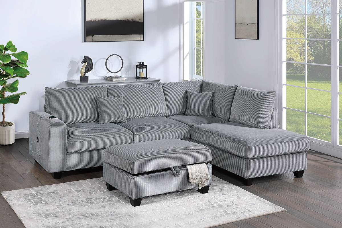 F8451  Sectional W/ USB Port + Storage Ottoman