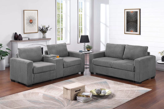 F8351 2pc Sofa + Loveseat + Cup Holders + Console + Charging Station
