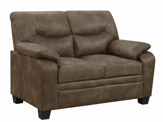 Meagan Pillow Top Arms Upholstered Loveseat - Brown