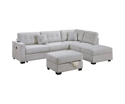 F8486 3pc Sectional Reversible Chaise + W/USB + Storage Ottoman