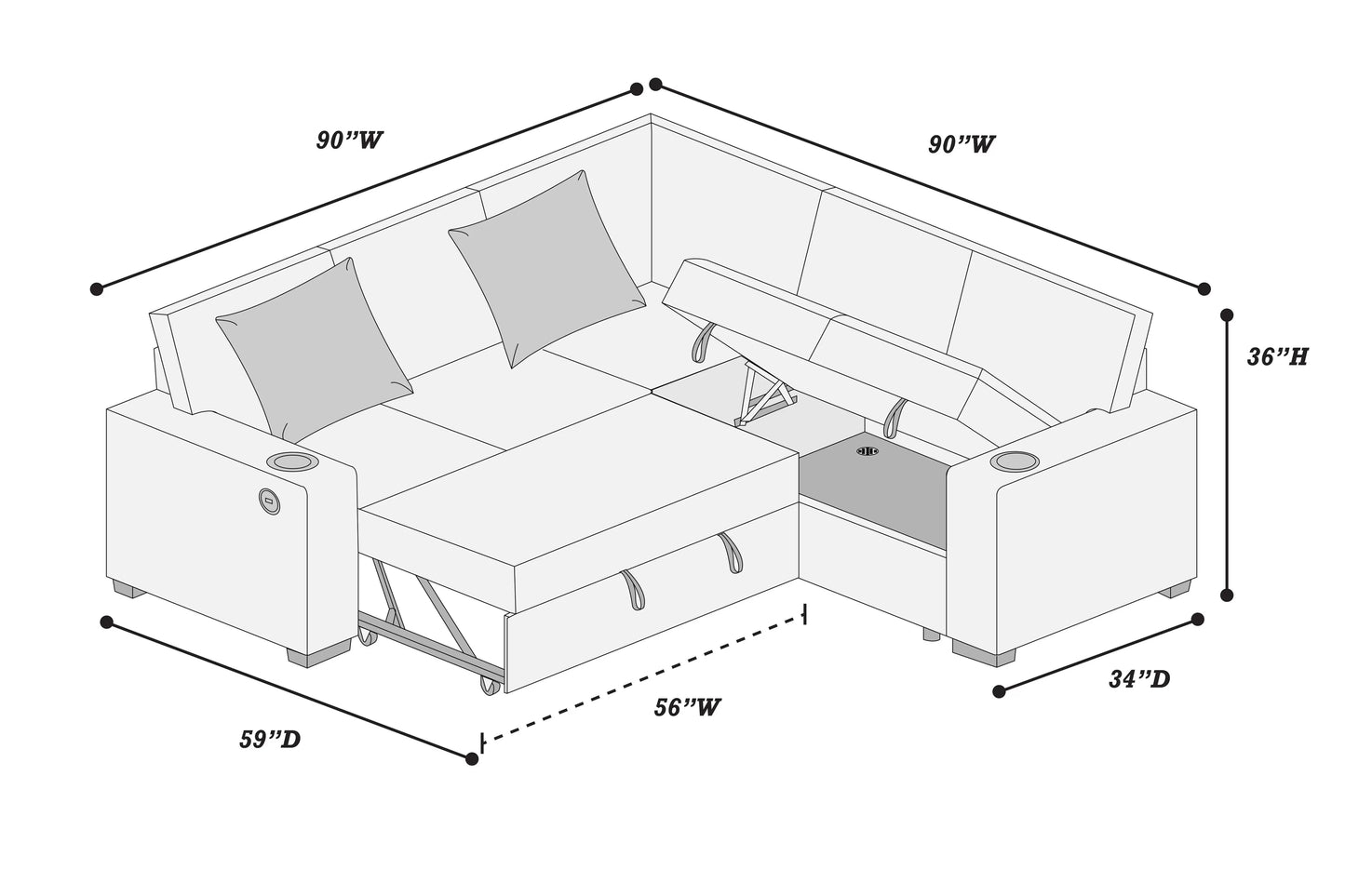 F8556 3-Piece Convertible Sectional Sleeper