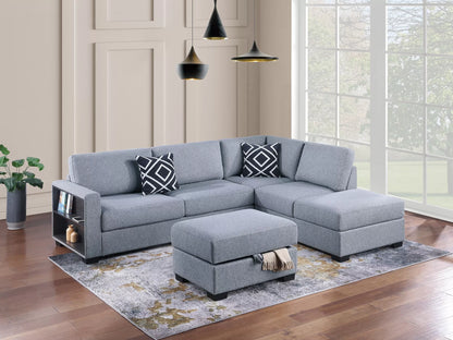 F8487 3-Piece Reversible Sectional Set W/  Storage Ottoman- Grey
