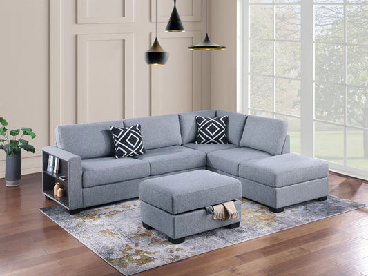F8487 3-Piece Reversible Sectional Set W/  Storage Ottoman- Grey