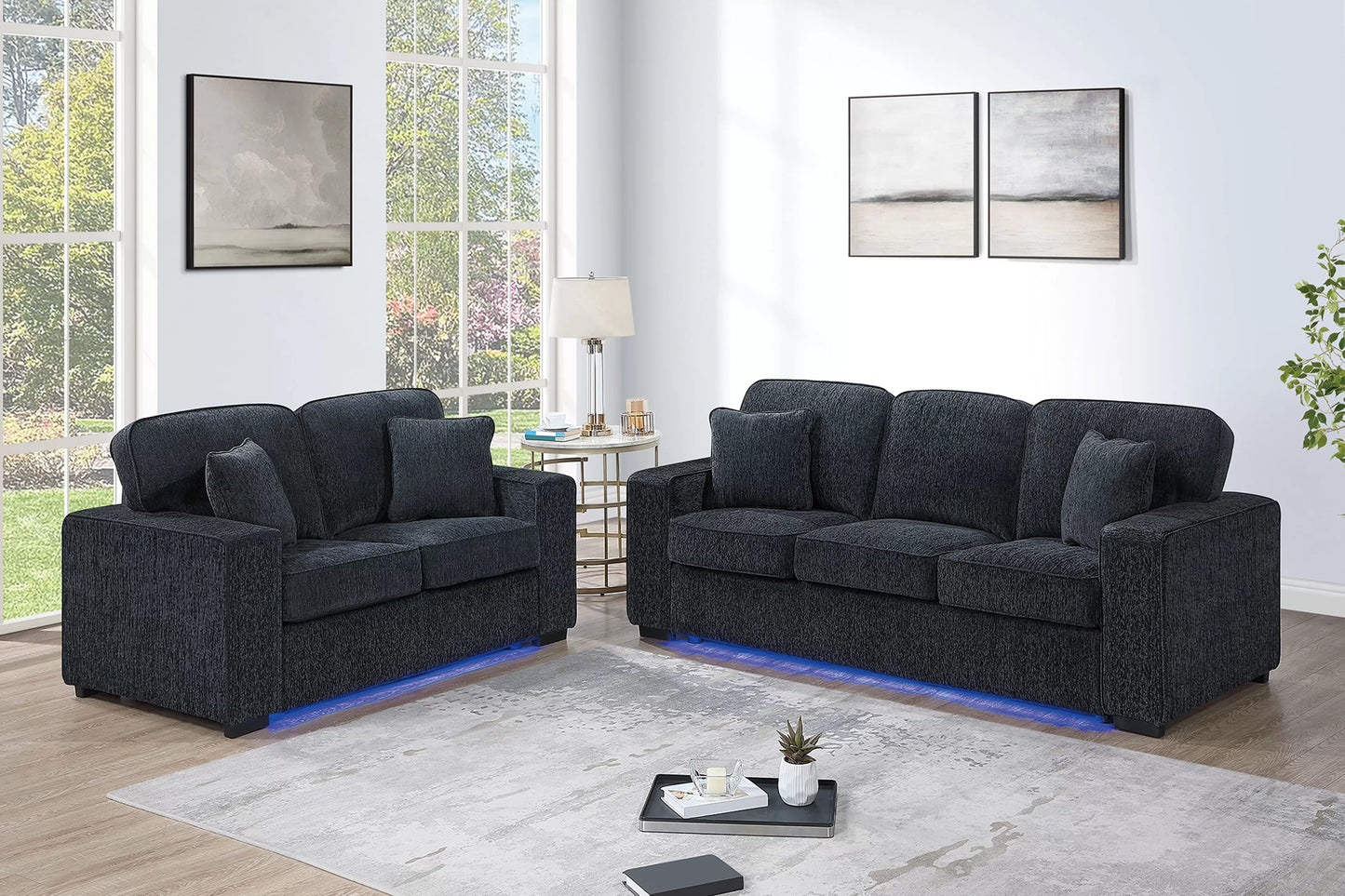 F7495 2-Piece Sofa Set Built-In LED Lights Sofa & Loveseat