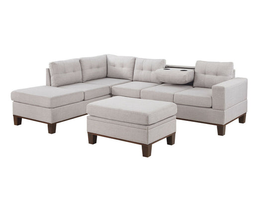 Hilo Sectional with Dropdown Console & Storage Ottoman