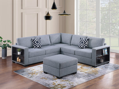 F8495 4pc Sectional W/ Built-In Shelf & Cocktail Ottoman