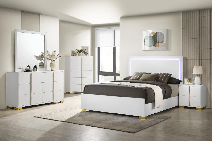 Marceline 3-Pc Queen Bedroom Set with LED Headboard - White