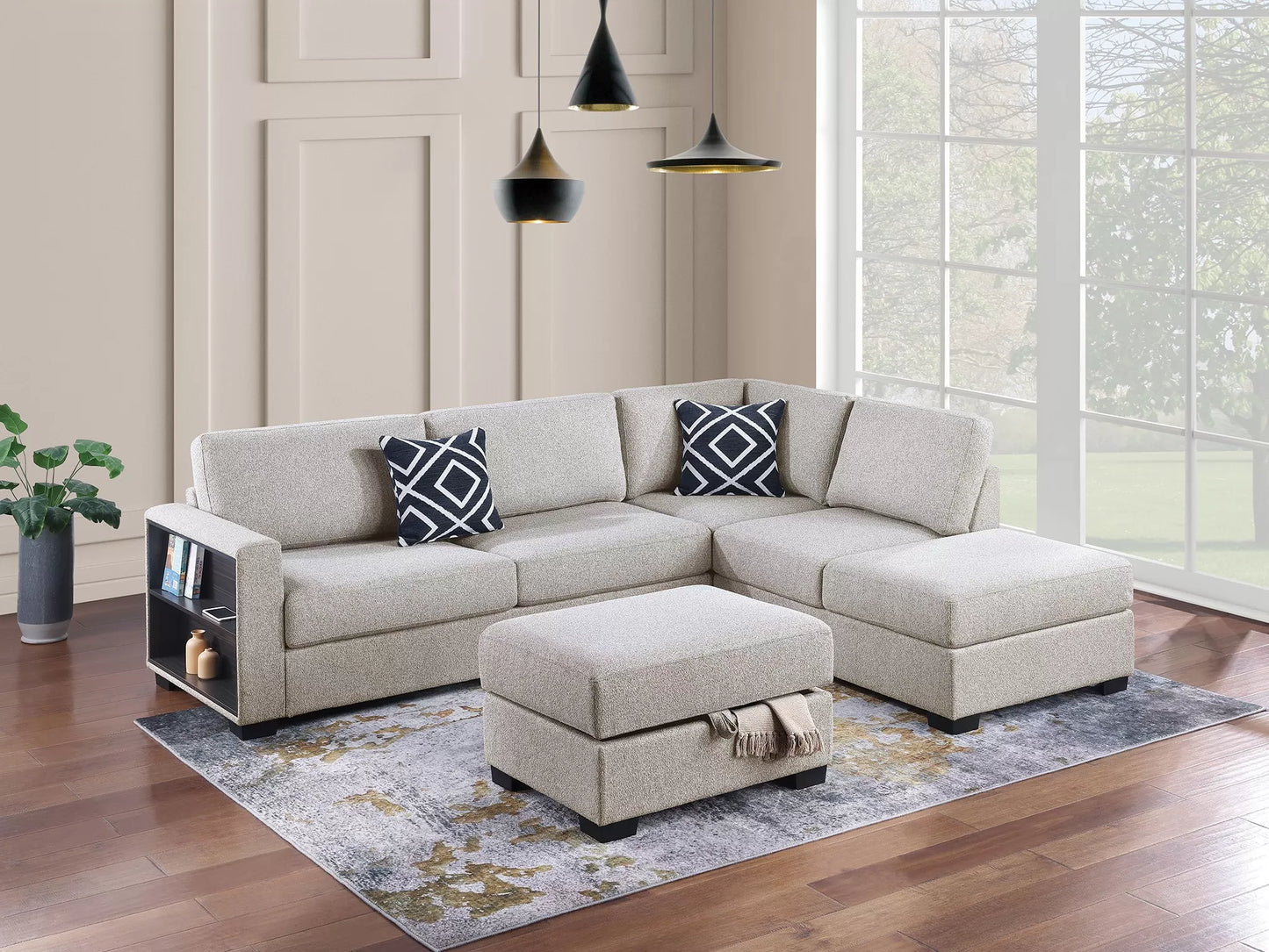 F8488 3-Piece Reversible Sectional Set W/ Storage Ottoman