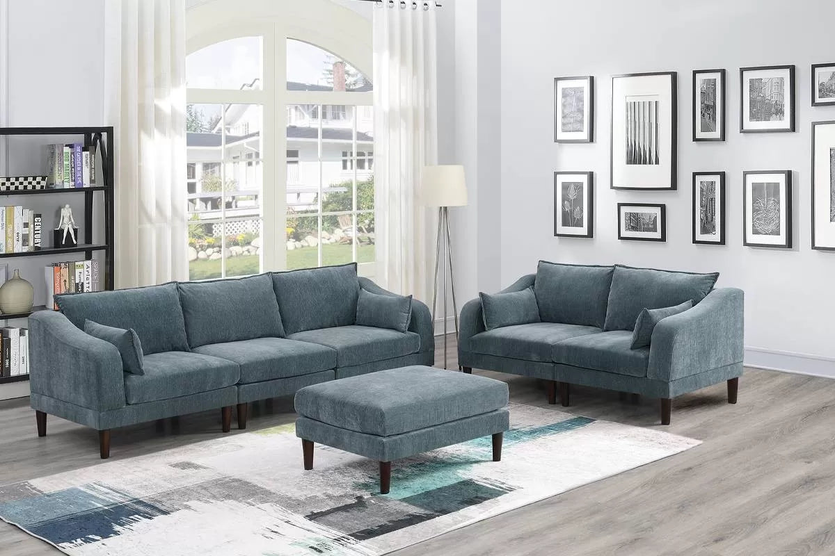 877 Morgan Sofa and Loveseat Set- Mineral Blue
