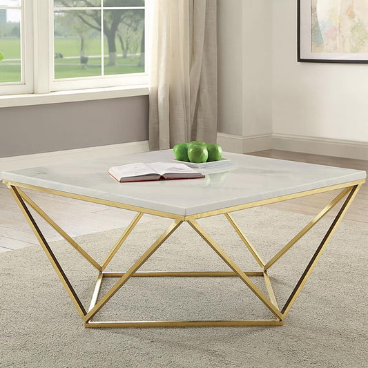 Meryl Square Coffee Table White and Gold