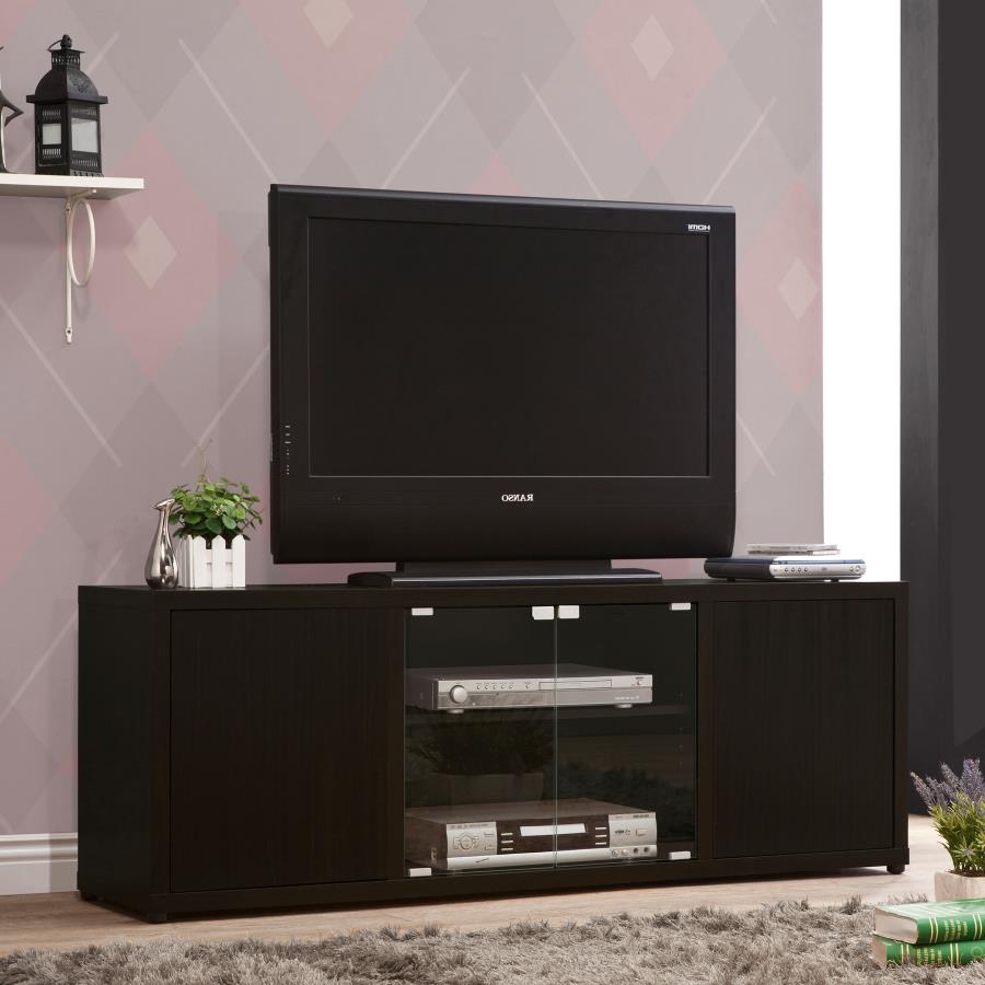 Ames Rectangular TV Console with Magnetic-push Doors Cappuccino