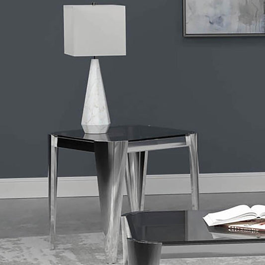 Square Glass Top End Table Silver and Grey
