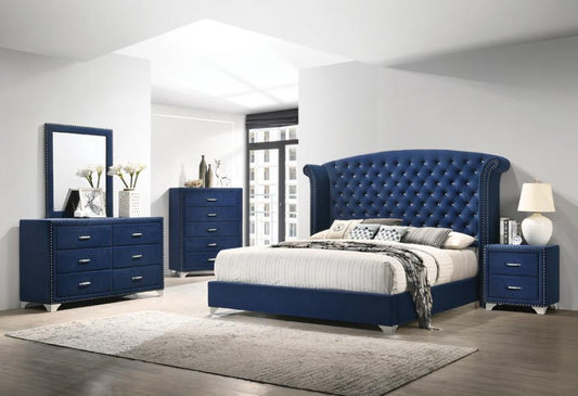 Melody 4-Pc Queen Tufted Upholstered Bedroom Set - Pacific Blue
