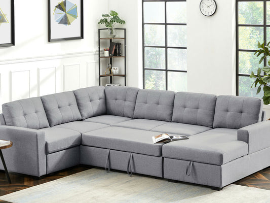 1391-Selene 115.5"W  Sleeper Sectional Sofa with Storage Chaise