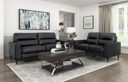 8566BLK-2PC 2 pc Lewes Mid Century Modern black Leather Sofa Set