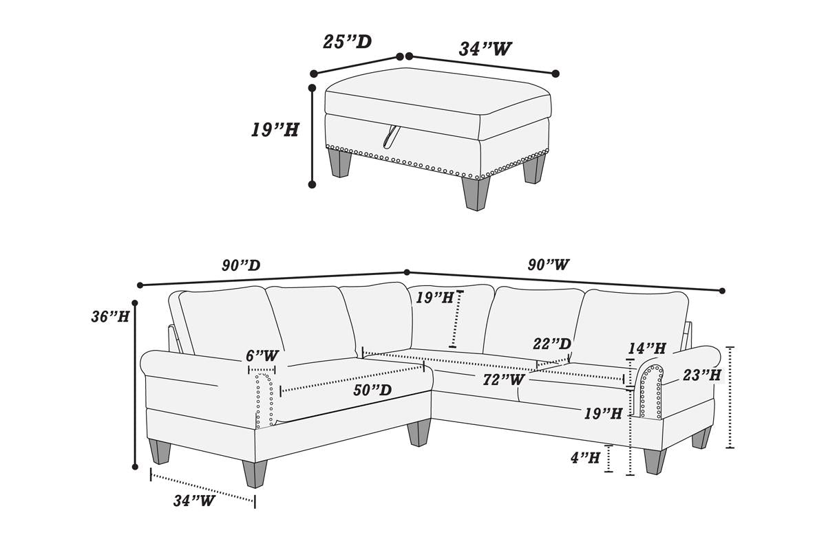 F6475 Sabine 3-PC Sectional w/ Ottoman - Grey