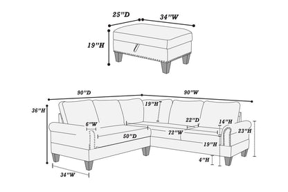 F6475 Sabine 3-PC Sectional w/ Ottoman - Grey