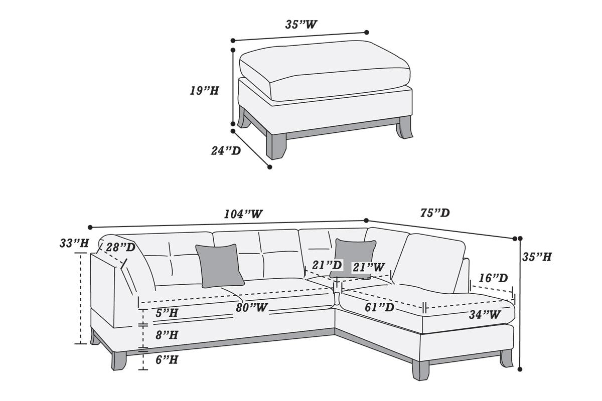 Pierce 3-PC Sectional w/ Ottoman - Brown