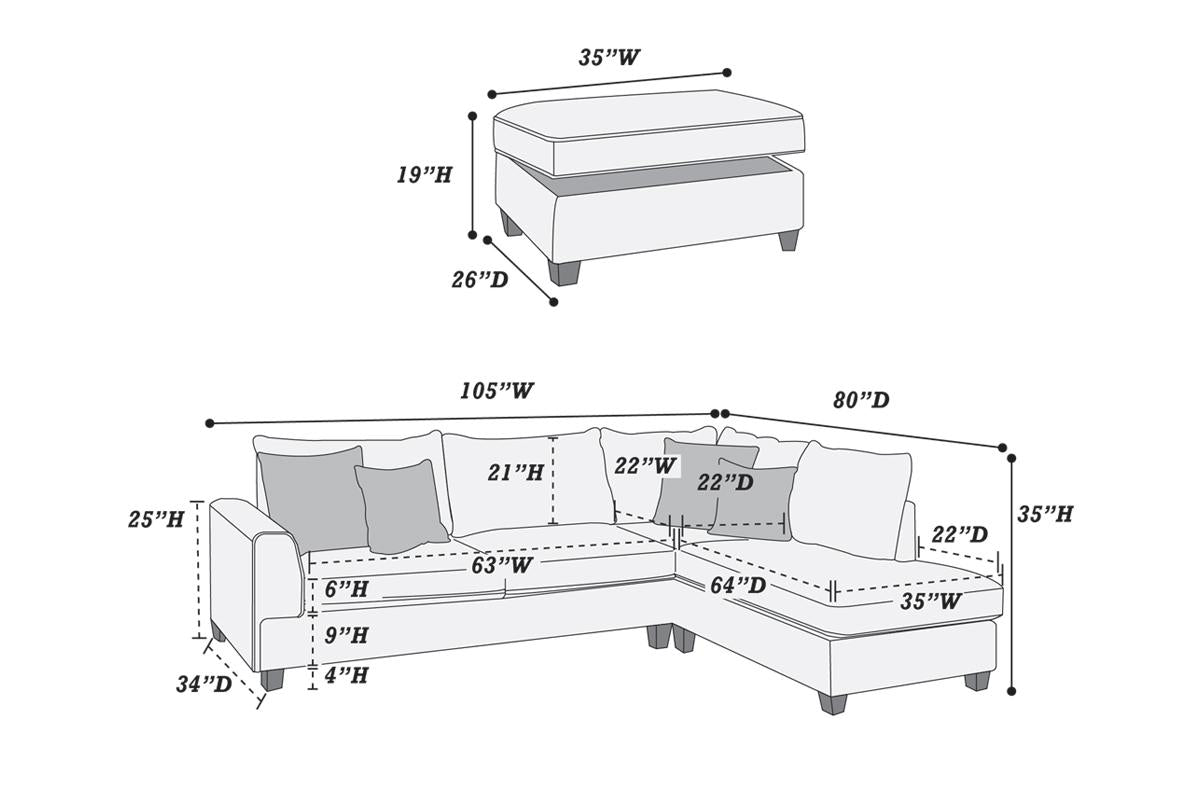 F6542 Perry 3-PC Sectional - Dark Grey