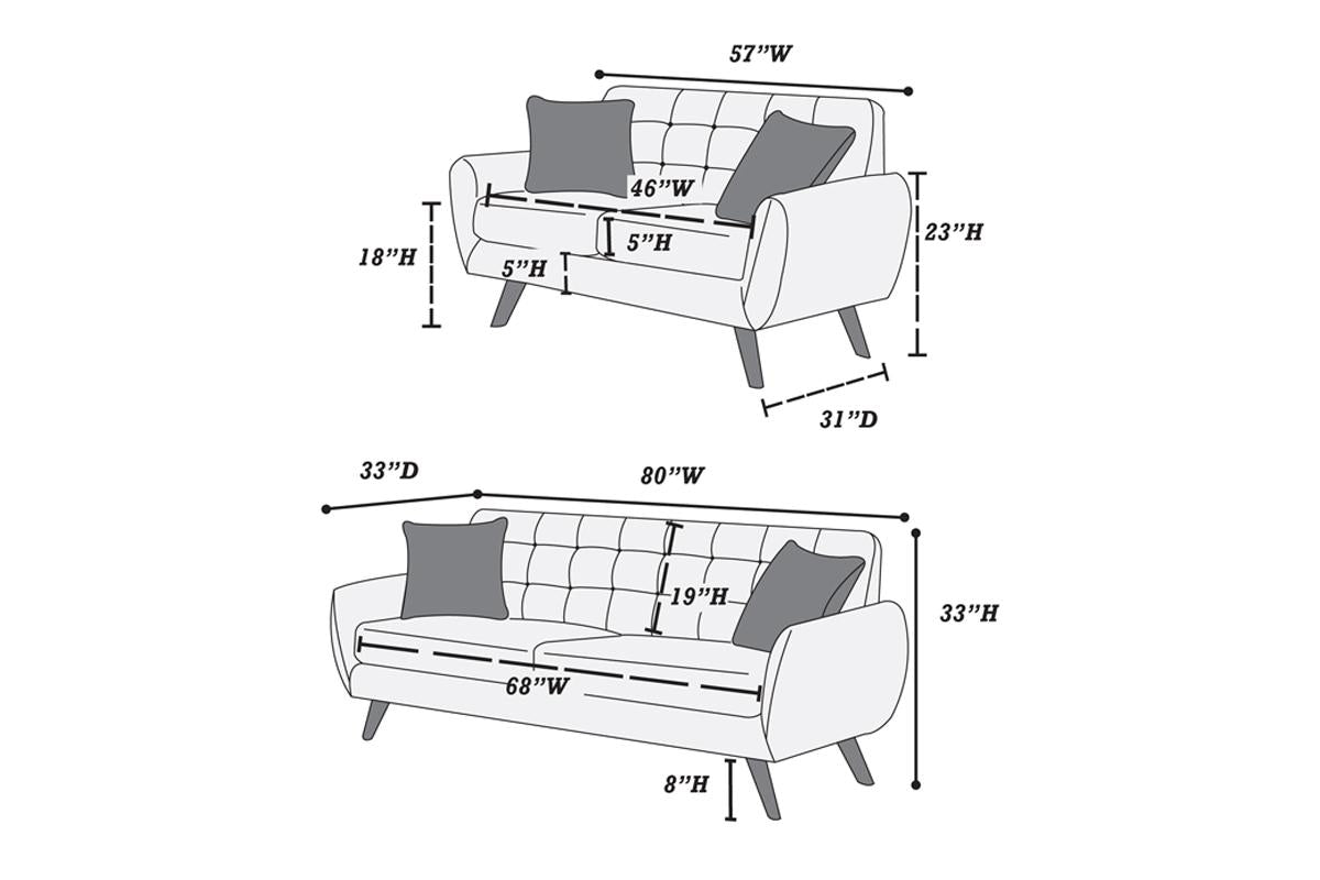 Kira 2-PC Sofa Set - Charcoal