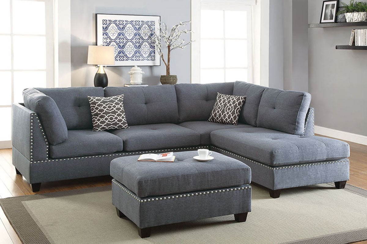 F6975 Nicole 3-PC Sectional Sofa - Grey