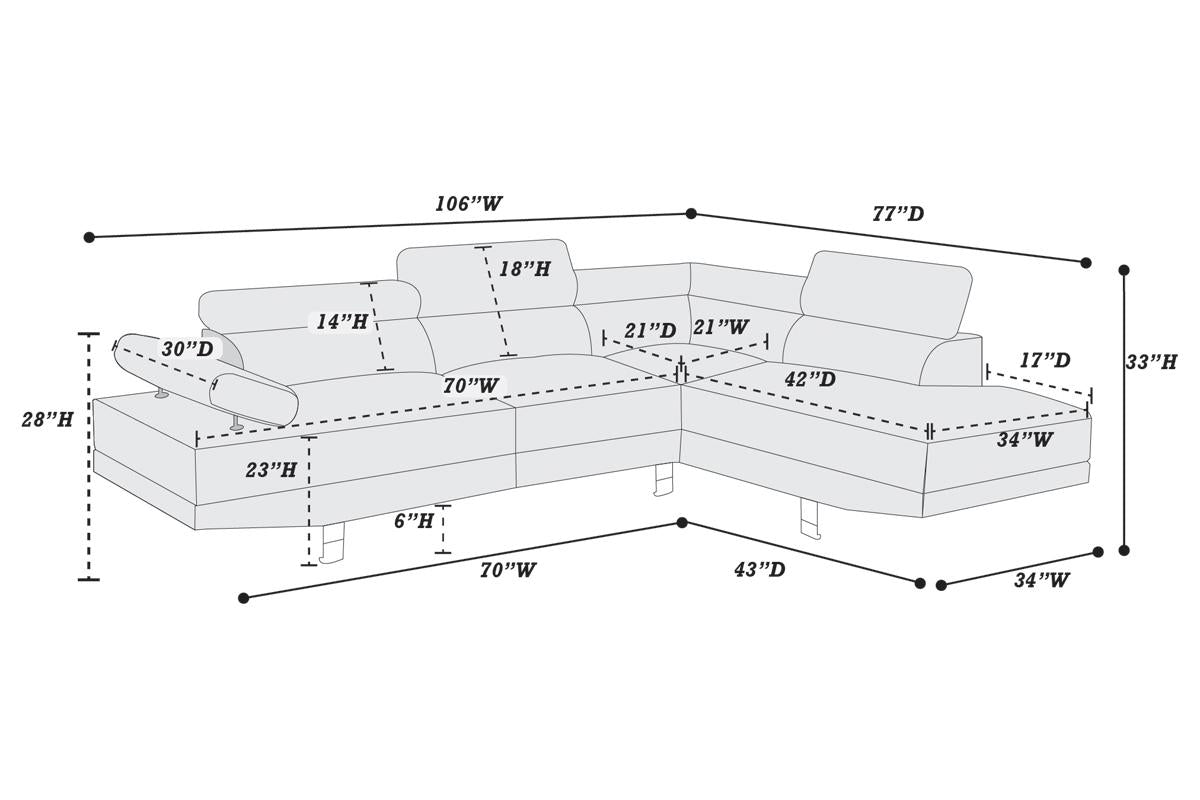 F7320 Pike Sectional Sofa Set - White