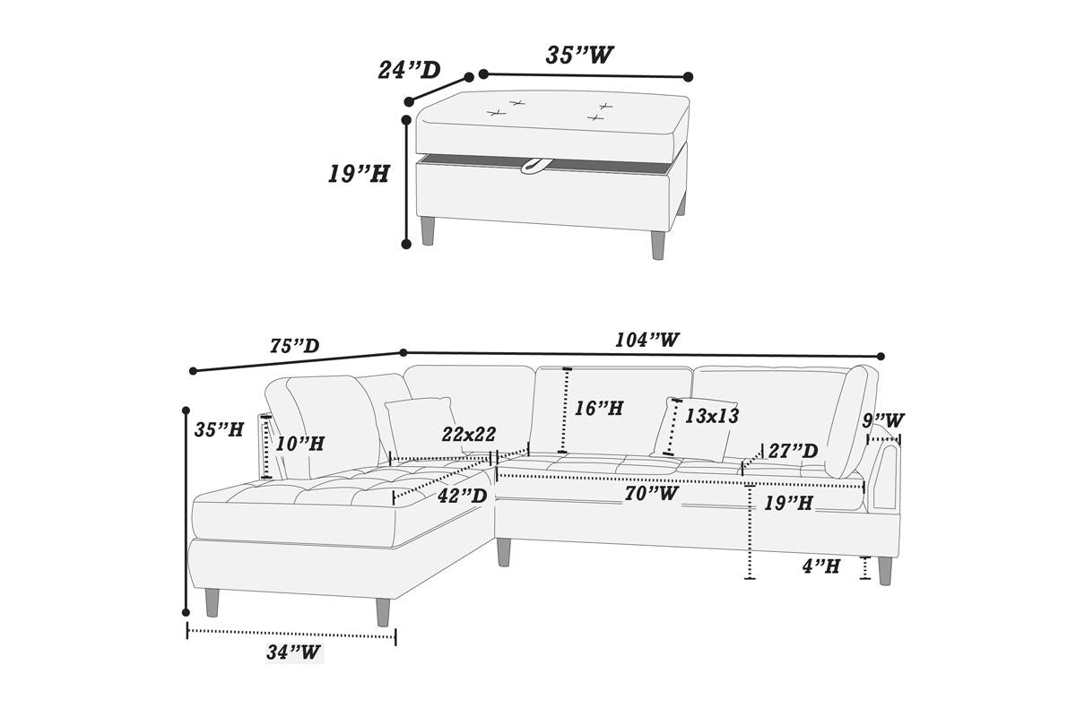 Huxley 3-PC Sectional - Charcoal