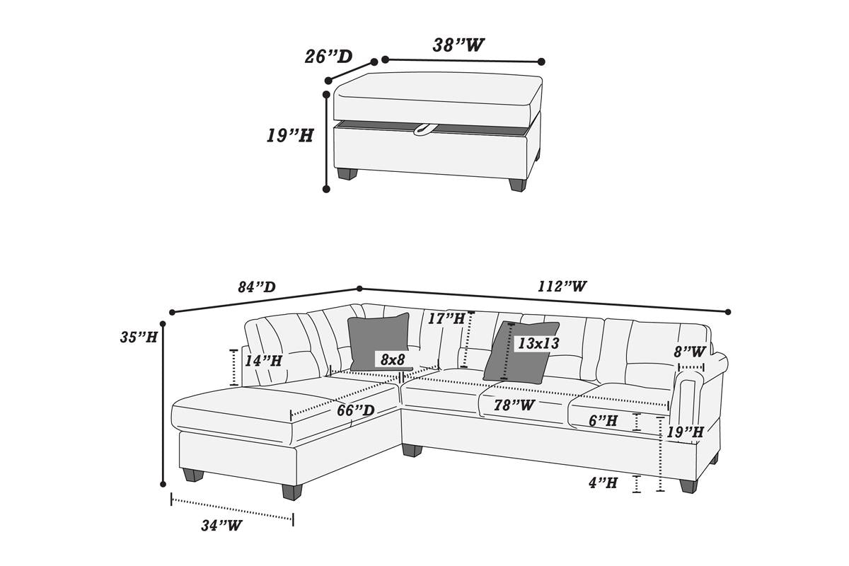 F8860 Bentley 3-PC Sectional - Charcoal