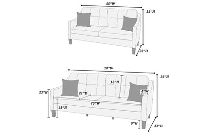 Silas 2-PC Sofa Set - Grey