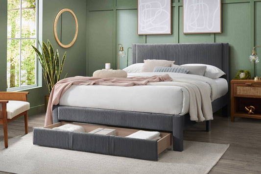 Alred Queen Platform Bed  w/Drawer - Gray