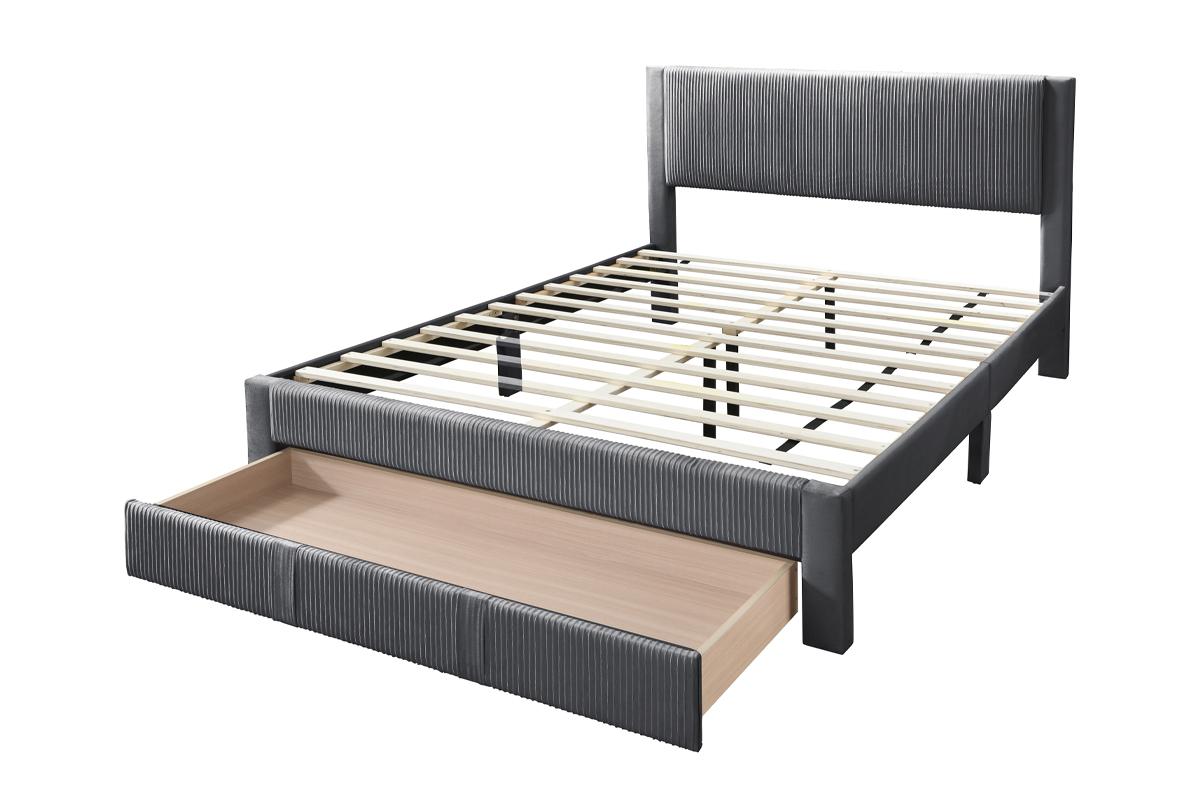 Alred Queen Platform Bed  w/Drawer - Gray